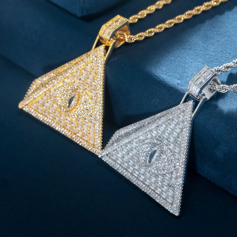 Iced Baguette Cut Egyptian Pyramid Eye of Horus Moissanite Pendant