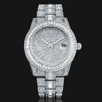 Iced Baguette Cut Roman Numerals Men's Watch in White Gold