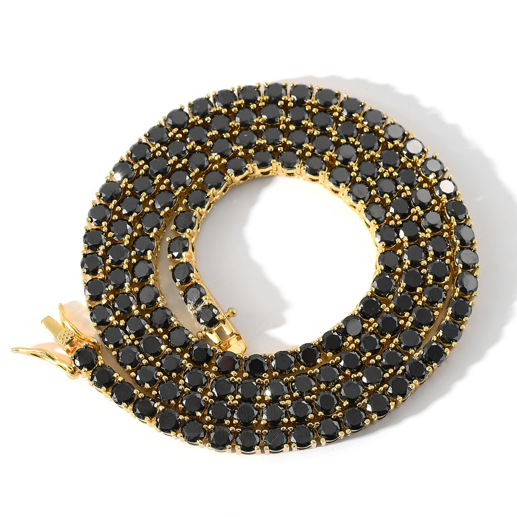 4mm Black Tennis Chain - 925 Silver Plated
