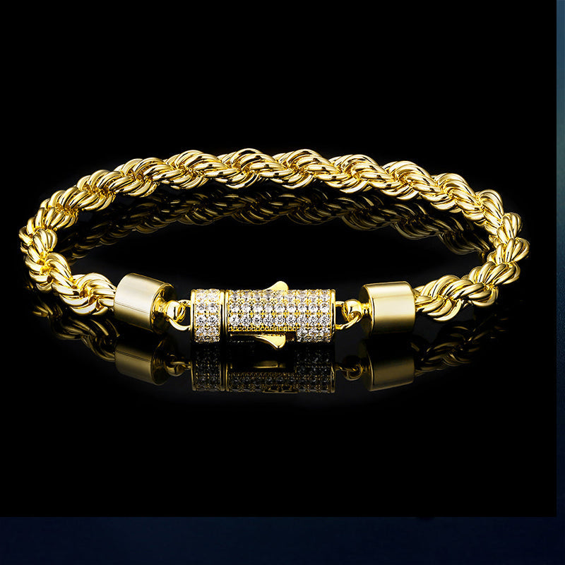6mm Moissanite Iced Out Clasp Rope Bracelet for Men's