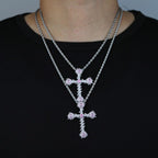 Iced Pink Heart Cross of Thorns Moissanite Pendant
