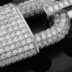 Iced Out Lock Mens Moissanite Pendant Necklace in White Gold