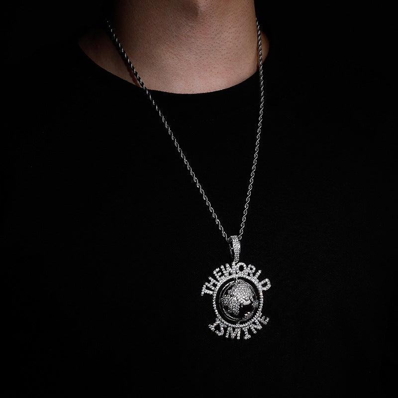 Moissanite Ice circle cut THE WORLD IS MY design pendant