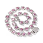 12mm Handset Pink Clustered Moissanite Tennis Chain in White Gold