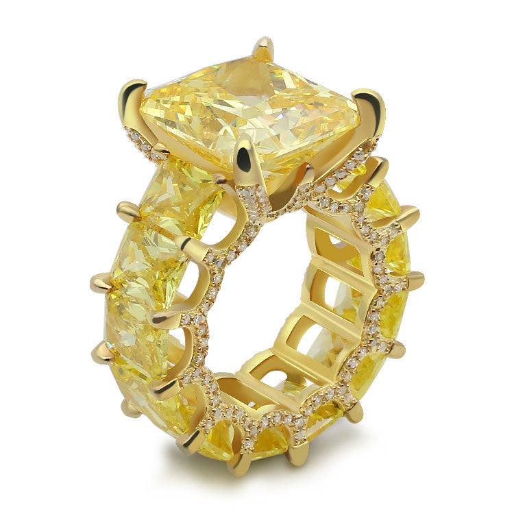 Radiant Cut Yellow Diamonds Golden Tone Engagement Ring