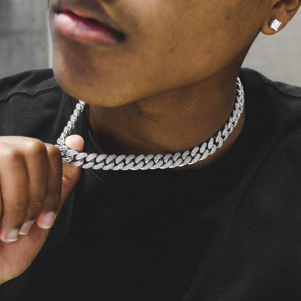 12mm Moissanite Diamond Cuban Chain In White Gold