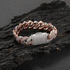 18mm Moissanite Prong Cuban Bracelet 2 Tone White/Rose Gold