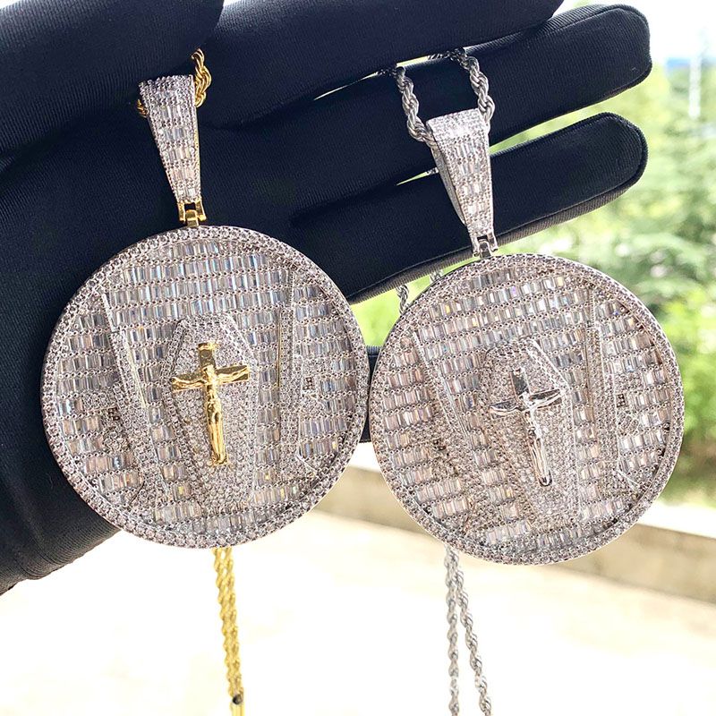 Hip Hop | Baguette Cut Crucifix Cross Round Pendant
