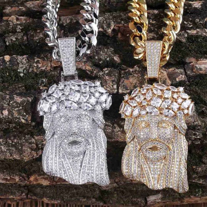 Jesus Moissanite Pendant Cuban Chain Set
