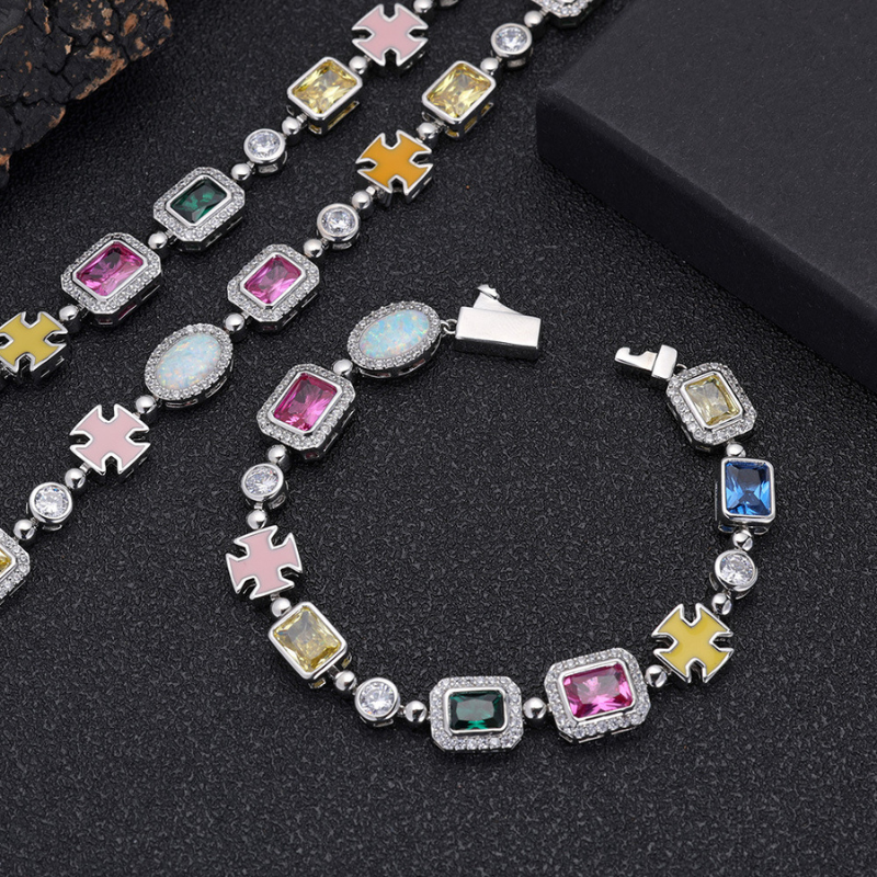 10mm Moissanite Hip Hop Colored Jewel Bracelet