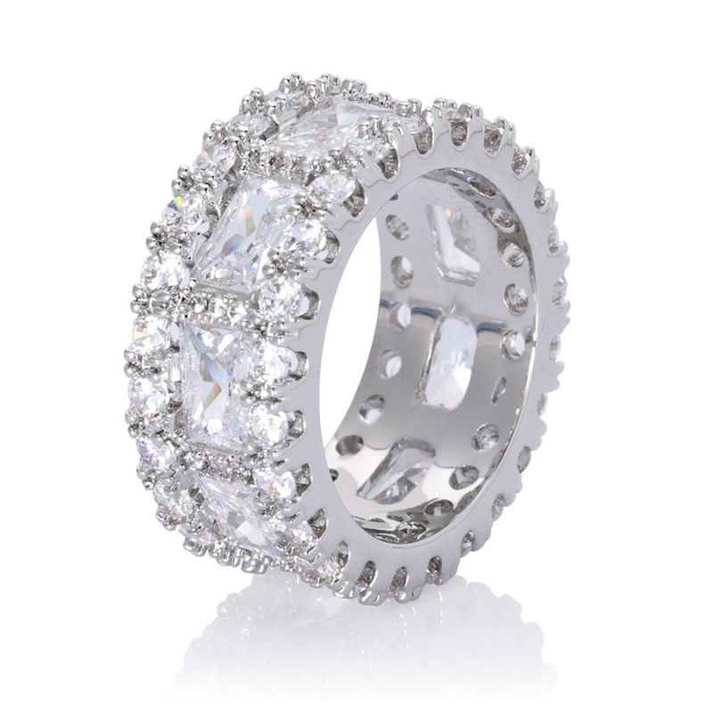 Moissanite Mixed Inlaid T Square Diamond Ring