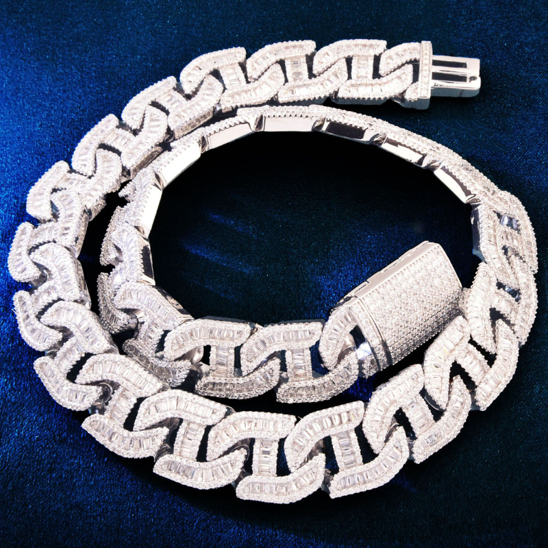 20mm Moissanite Irregular H-Shaped Step Square Cuban Chain
