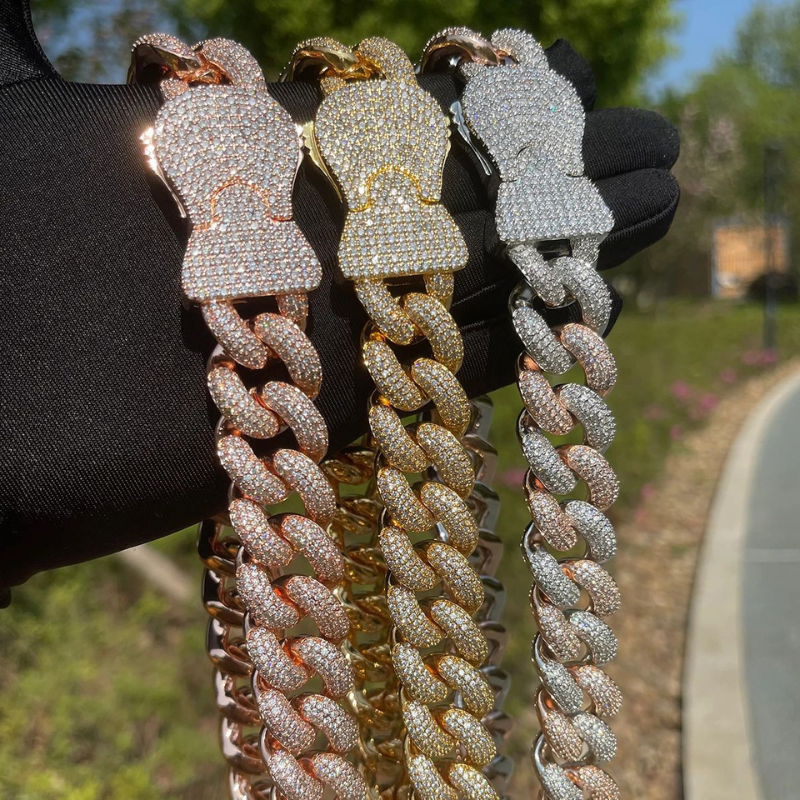 Moissanite Unique Design Buckle Bubble Cuban Chain