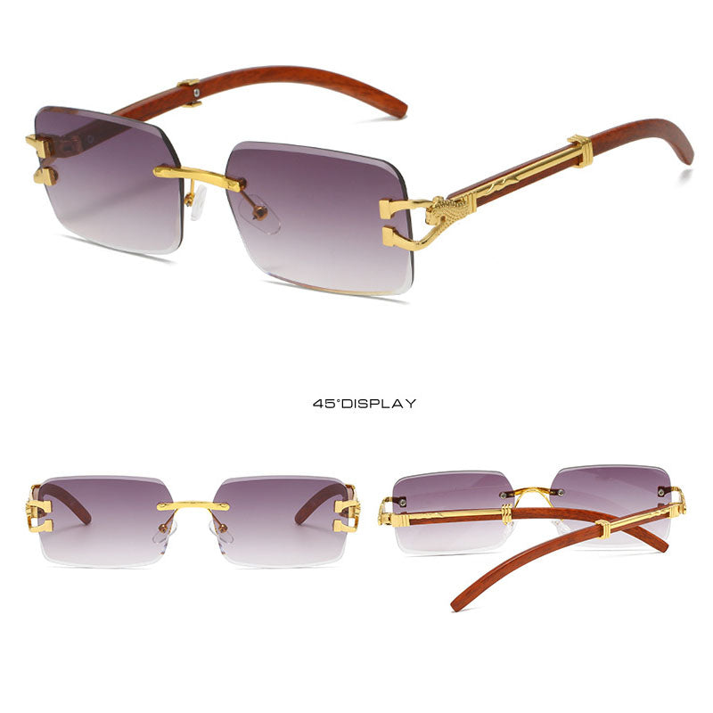 New Frameless Square Metal Leopard Design Frame Sunglasses