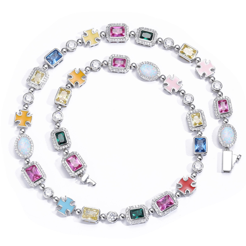 10mm Moissanite Hip Hop Colored Gemstone Art Chain