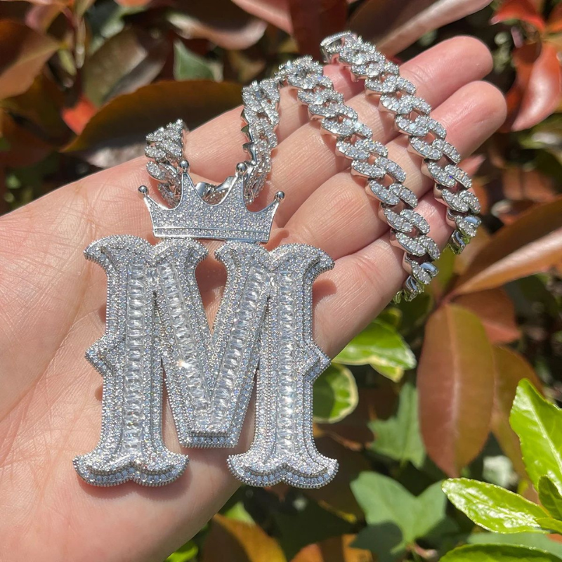 Moissanite Crown Button Arc Art Letter Pendant
