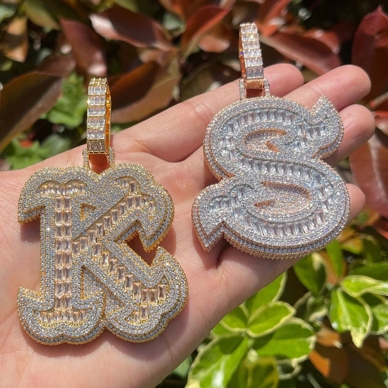 Moissanite Hip Hop Fish Tail Letter Pendant