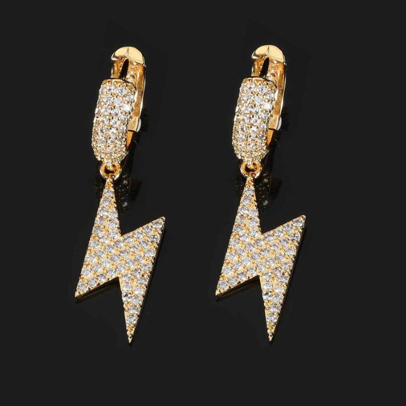 Moissanite Hip Hop Lightning Design Hoop Earrings