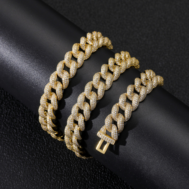 12mm Moissanite Bubble Micro inlay Cuban Bracelet