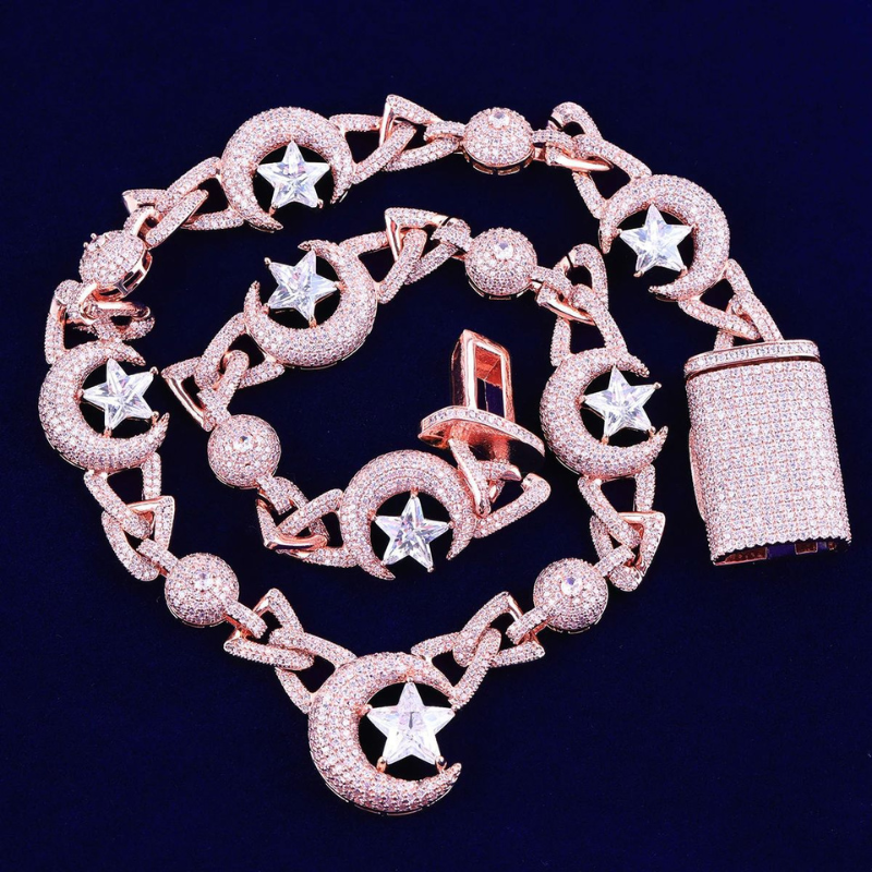 Moissanite Hip Hop Moon Star Cuban Chain
