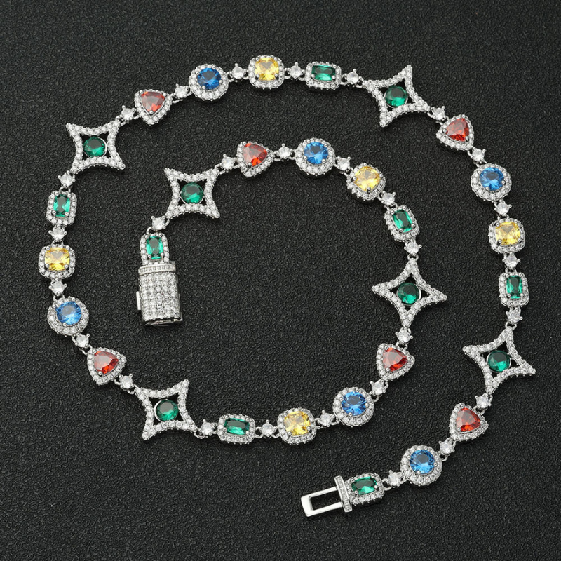10mm Moissanite Hip Hop Colored Gemstone Chain