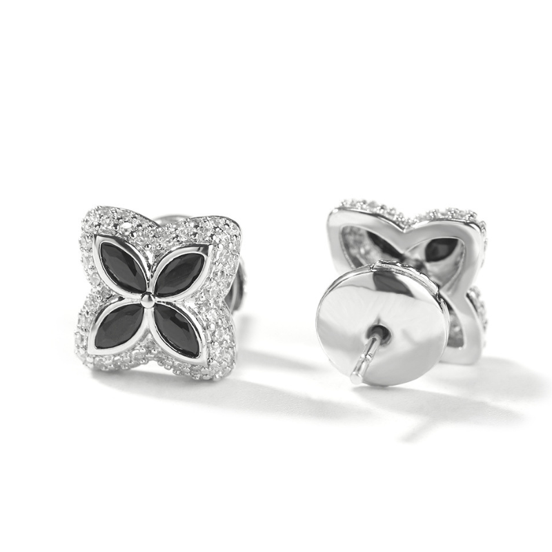 Moissanite Inlaid Gemstone Clovers Lucky Earrings