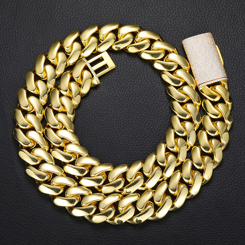 10~22mm Buttonhead Real Gold Plated Large Cuban Chain