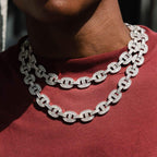 15mm Moissanite Baguette Mariner Chain White Gold