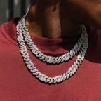 15mm Moissanite Prong Baguette Cuff Chain White Gold
