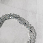 15mm Moissanite Prong Baguette Cuff Chain White Gold