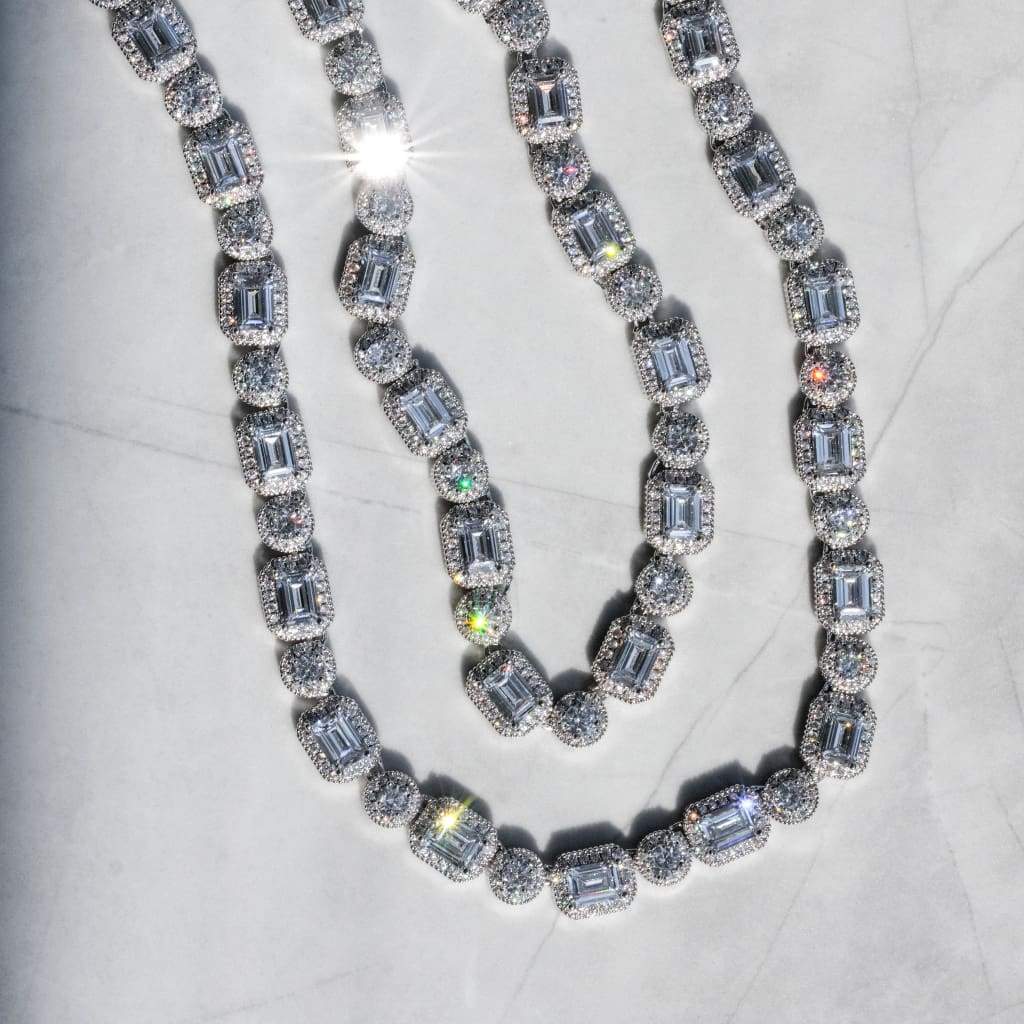 10mm Emerald Clustered Tennis Chain White Gold