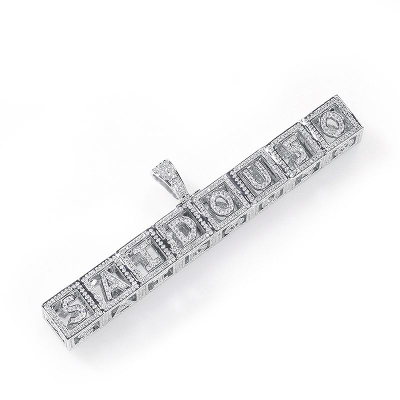 Custom Baby Block Hollow Letters Moissanite Pendant