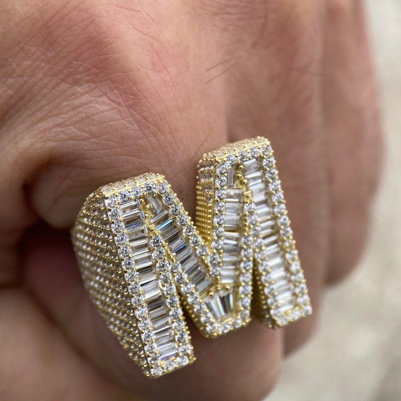 Moissanite Baguette Cut Alphabet Letters Ring