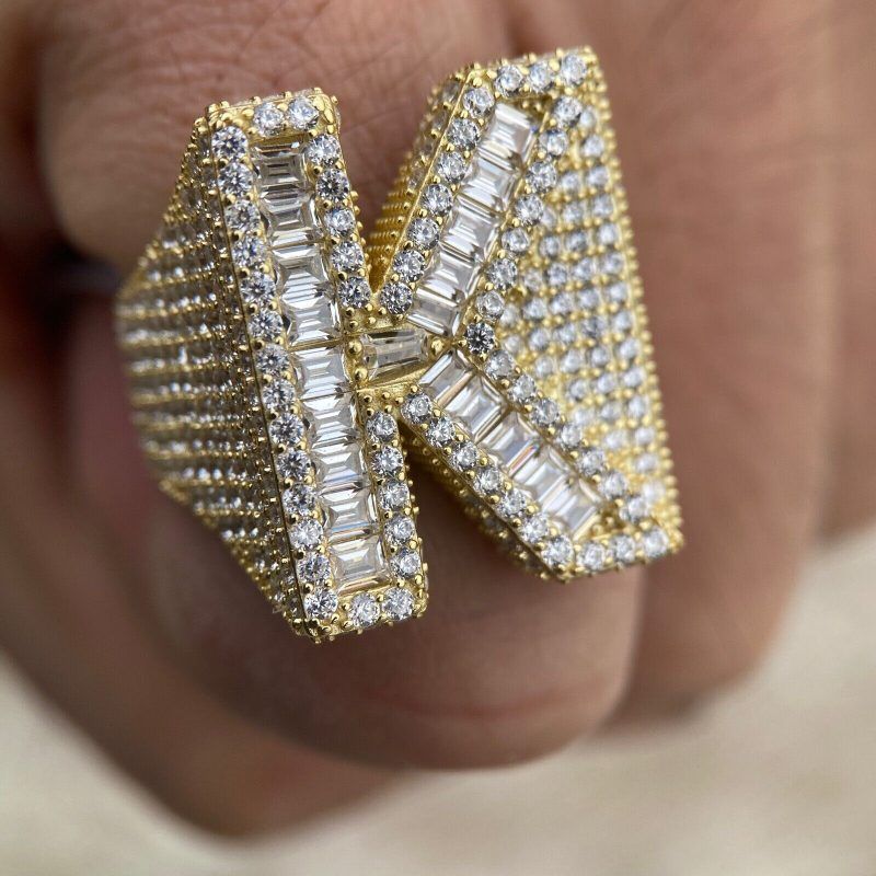 Moissanite Baguette Cut Alphabet Letters Ring