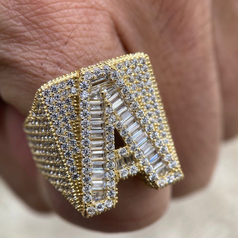 Moissanite Baguette Cut Alphabet Letters Ring