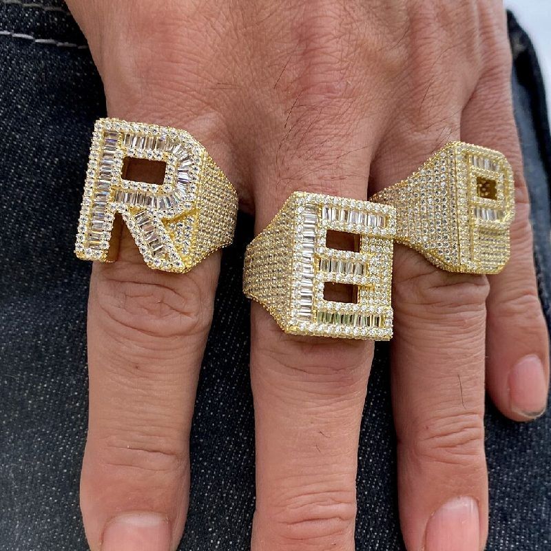 Moissanite Baguette Cut Alphabet Letters Ring