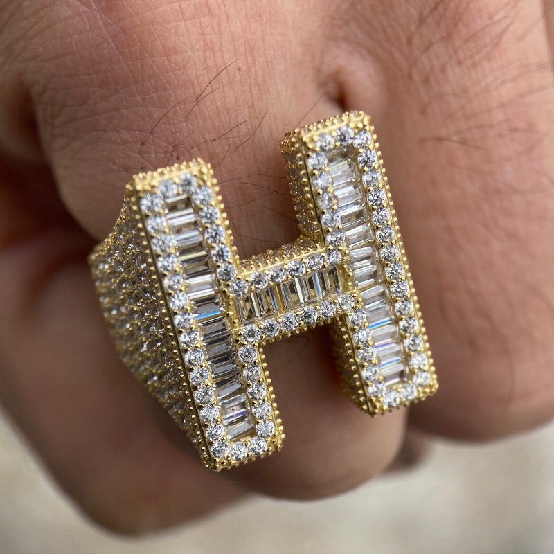Moissanite Baguette Cut Alphabet Letters Ring