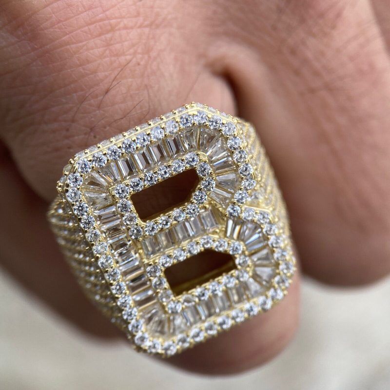 Moissanite Baguette Cut Alphabet Letters Ring