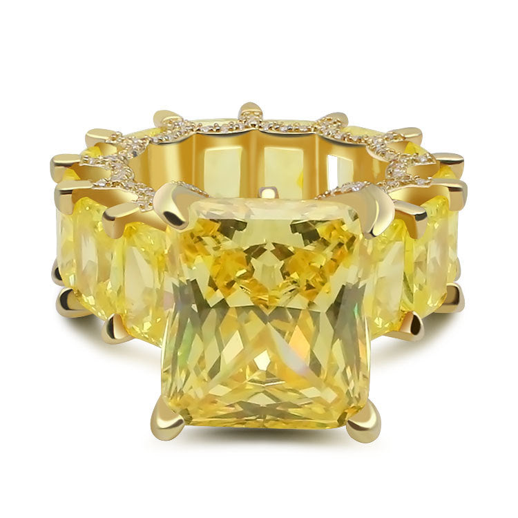 Radiant Cut Yellow Diamonds Golden Tone Engagement Ring