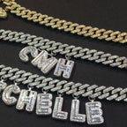 12mm Bar DIY Mosaic Alphabet Moissanite Cuban Chain Bracelets