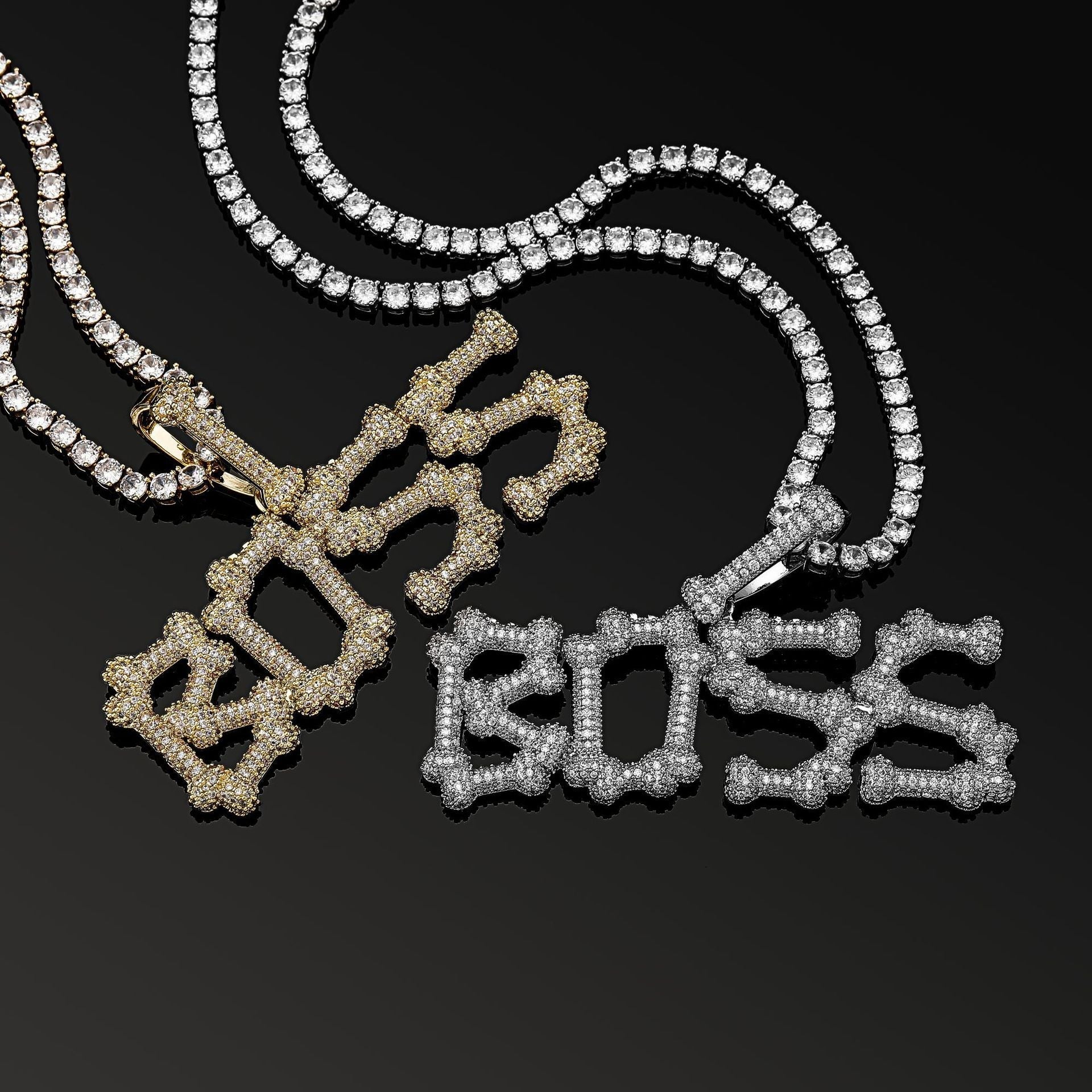 Ice Out Bones Stitching Letter Stitching Custom Moissanite Pendant