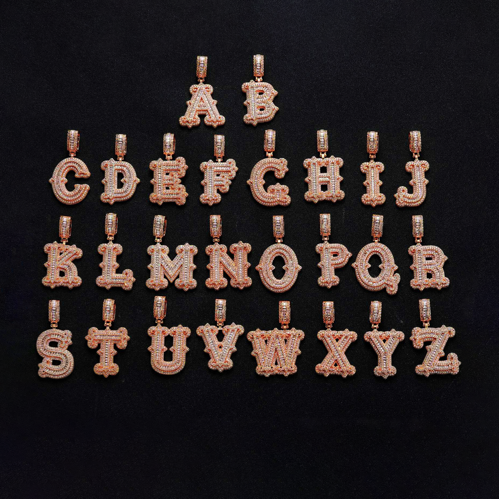 Hip Hop Iced Out Thorn A-Z Letter Pendant With Free Rope Chain
