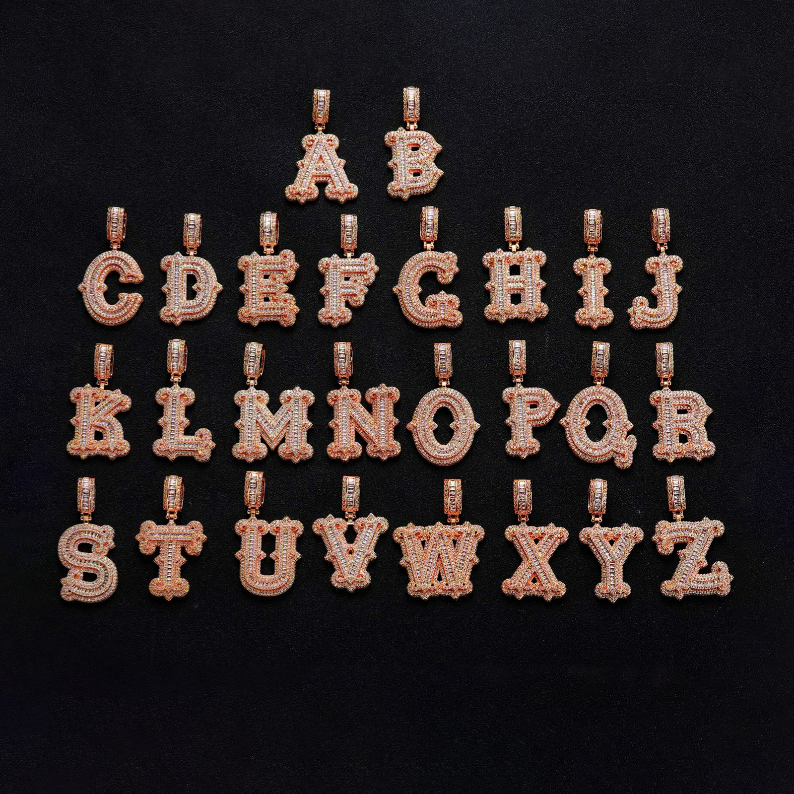 Hip Hop Iced Out Thorn A-Z Letter Pendant With Free Rope Chain