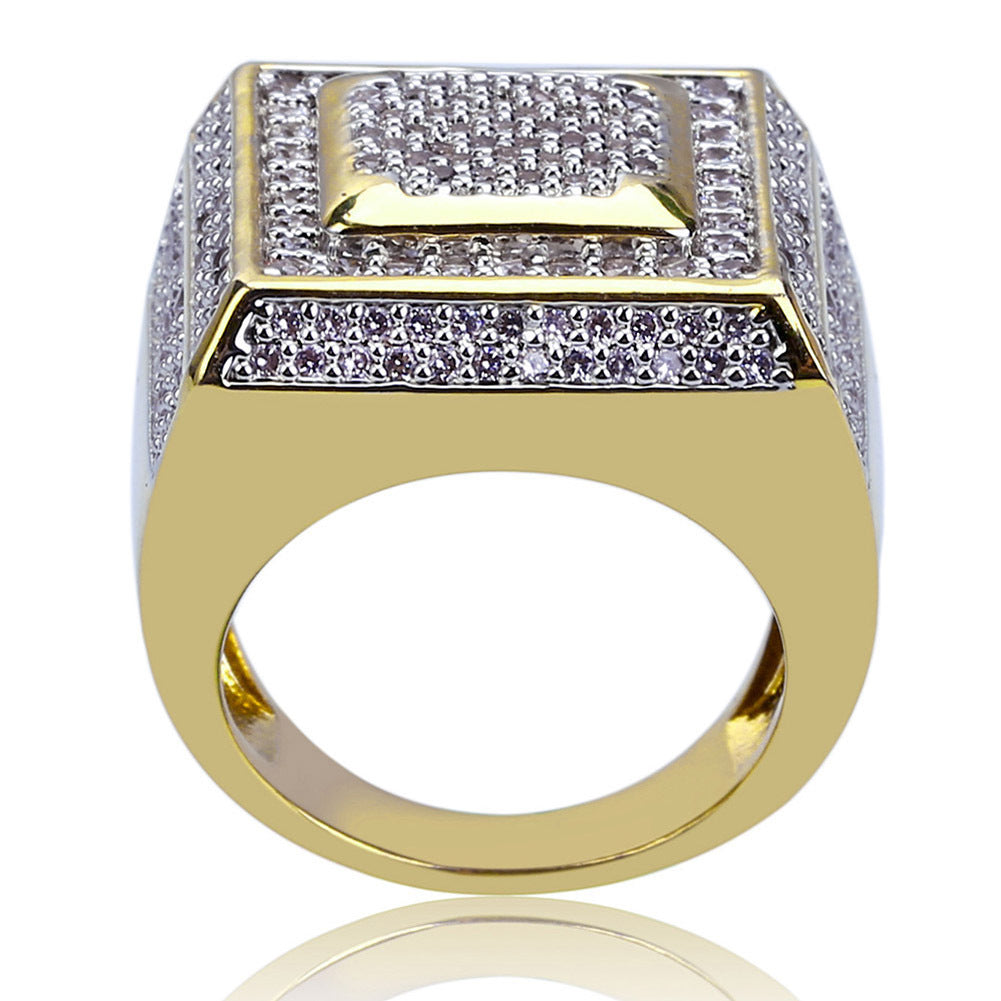 Ice Moissanite Round Cut Square Ring