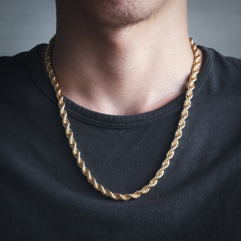 6mm Iced Out Lock Mens Moissanite Rope Chain in 14K Gold