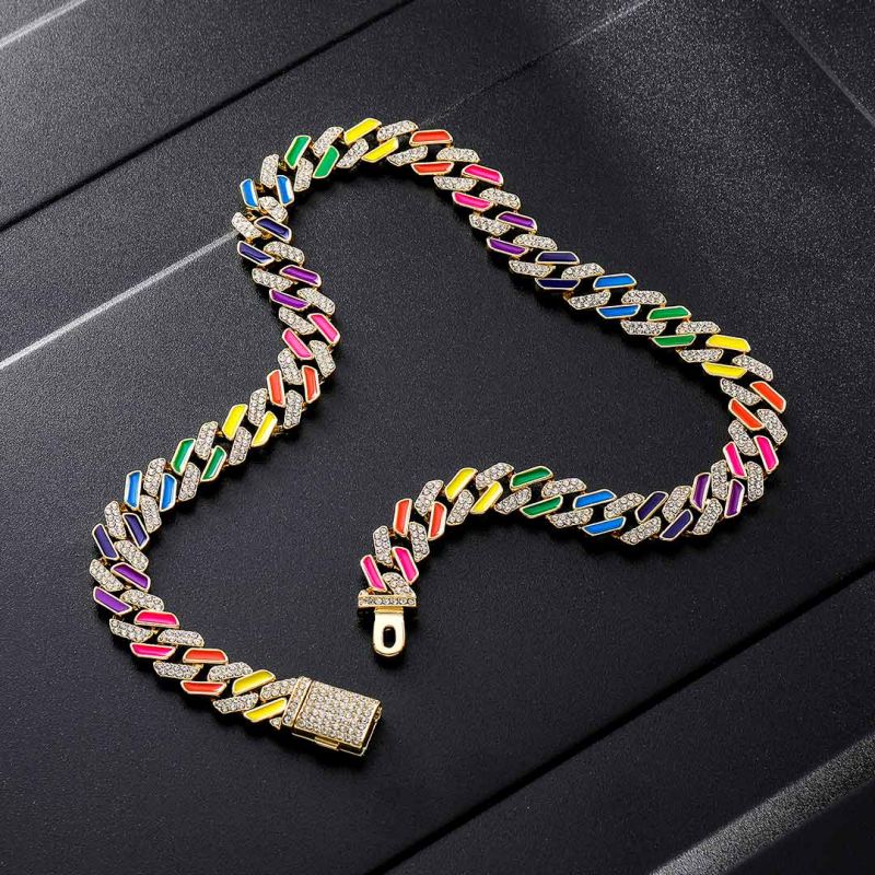 Women's 11mm Multi-Color Half-Iced Cuban Chain