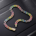 Women's 11mm Multi-Color Half-Iced Cuban Chain