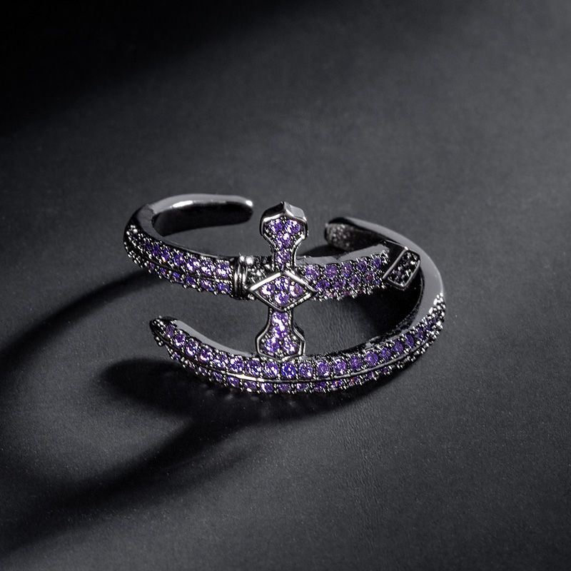 Iced Moissanite Sword Open Ring - Purple/White