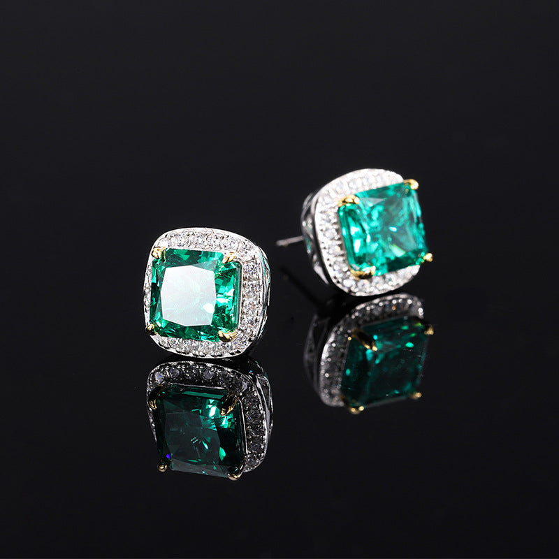 S925 Silver 8mm Diameter Colored Square Moissanite Flower Cut Earrings