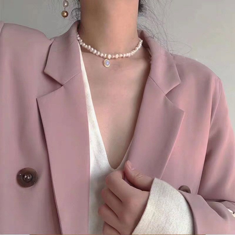 11mm Baroque Pearl with Moonstone Choker Necklace